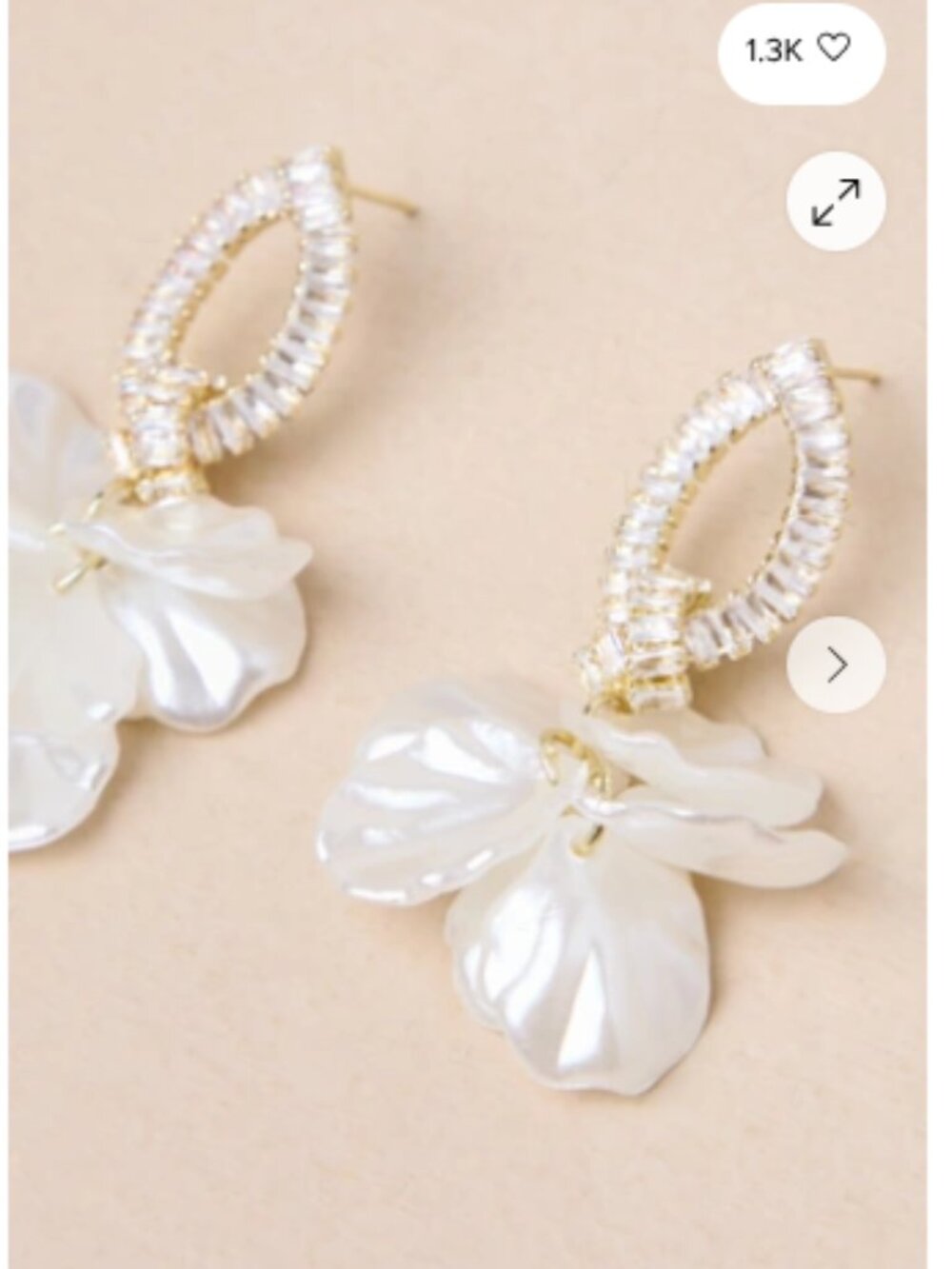 Aphrodite Vibes Gold Tone Rhinestone White Shell Drop Earrings